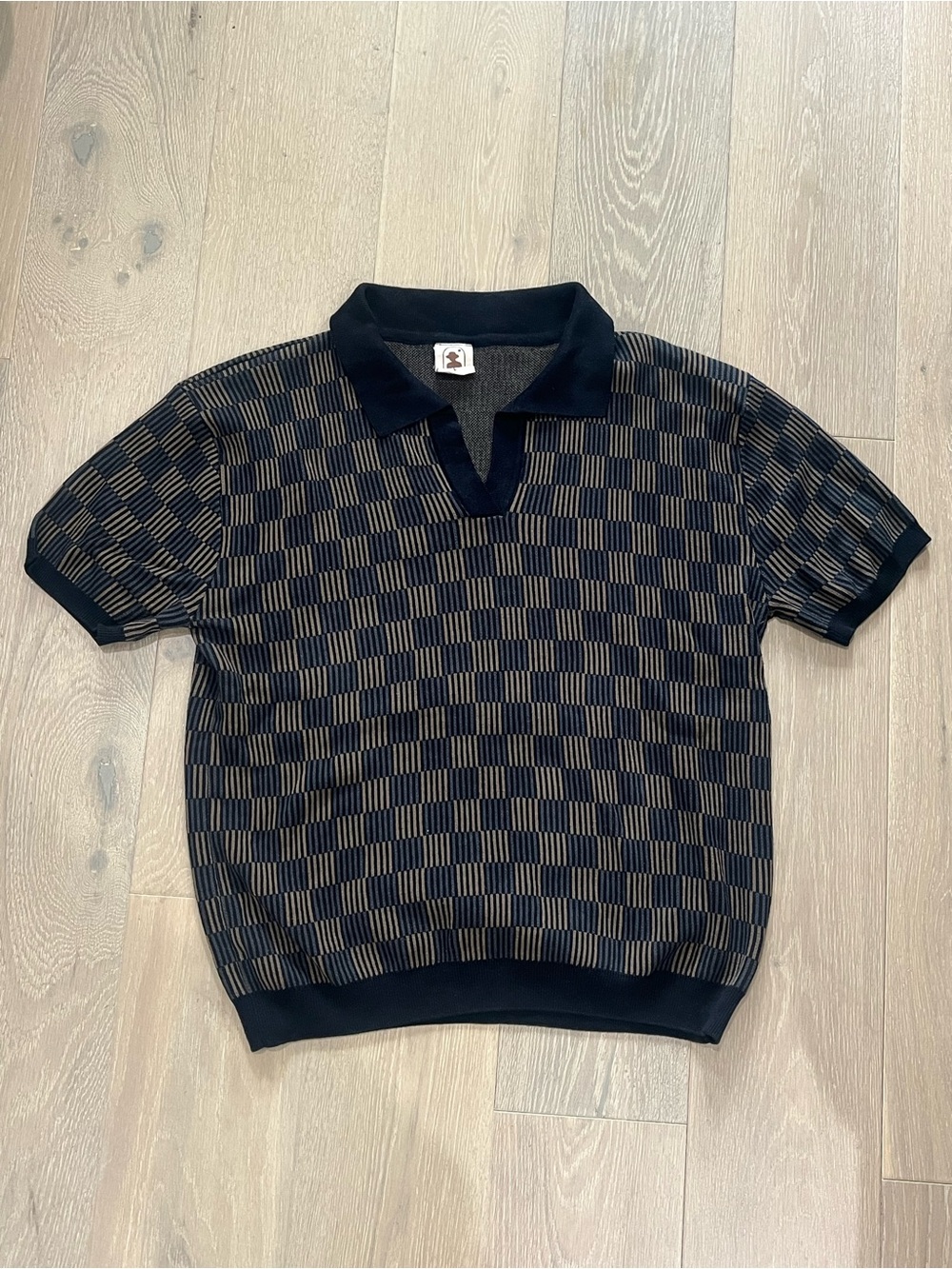 Dandy Del Mar Knit Polo // Large // Black + Gold Check